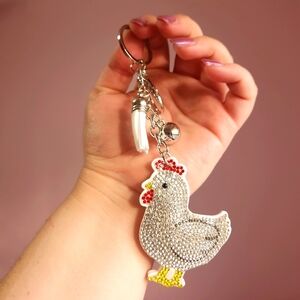 Sparkling Silver Chicken Keychain